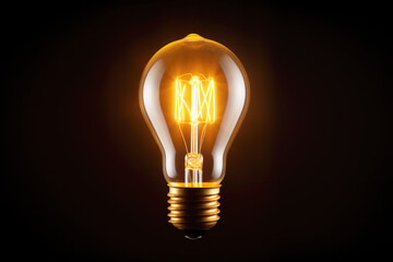 Simple creative bulb glowing on black background. AI generative