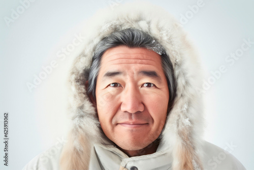 portrait of a traditional inuit eskimo isolated on white
