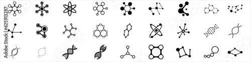 Molecules icon vector set. Chemistry illustration sign collection. Molecules symbol or logo.