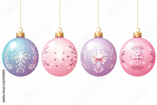 Flat illustration of 4 christmas ornament decorations with fluorescent pastel colors isolated white background