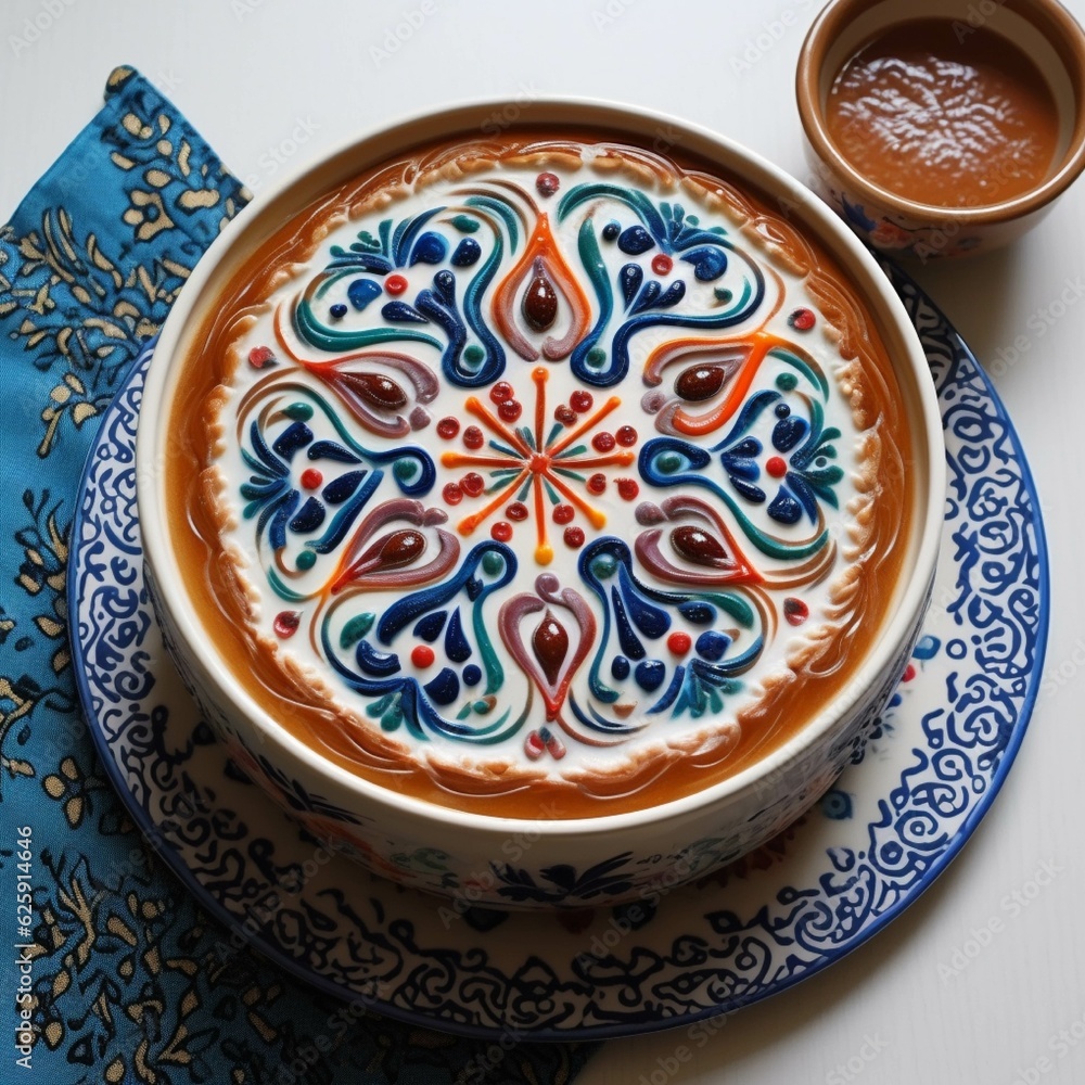 Traditional Turkish clay pottery on a white table. Top view Traditional Turkish clay pottery on a white table. Top view