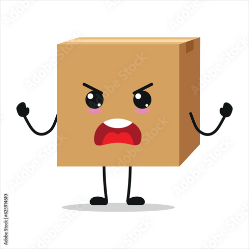 Cute angry carton box character. Funny furious package cartoon emoticon in flat style. cardboard emoji vector illustration