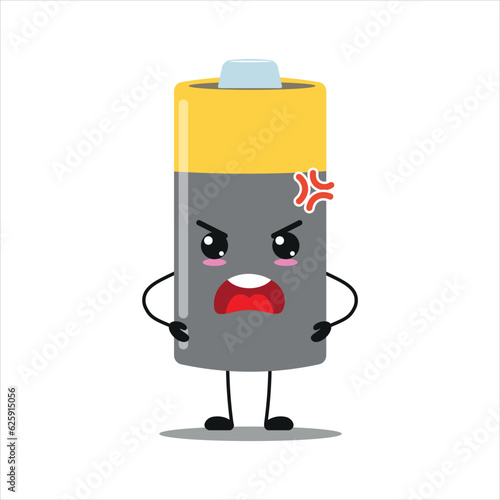 Cute angry battery character. Funny mad array cartoon emoticon in flat style. power unit emoji vector illustration