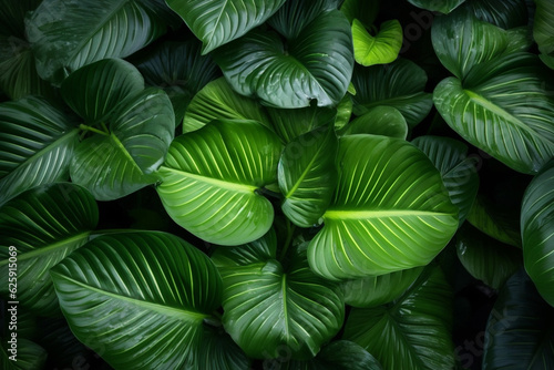 bush colourful background green nature tropical palm jungle forest tree leaf. Generative AI.