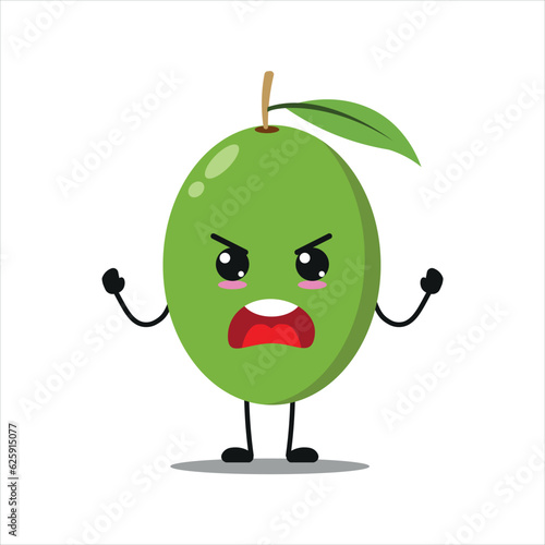 Cute angry olive character. Funny furious olive cartoon emoticon in flat style. fruit emoji vector illustration