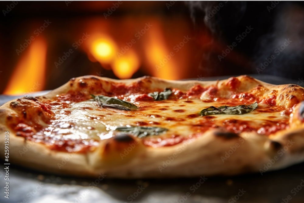 Pizza in front of the fireplace, close-up, vertical Pizza in front of the fireplace, close-up, vertical