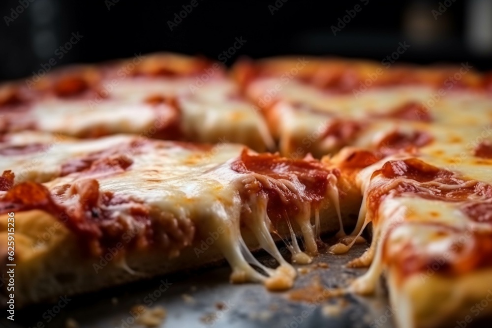 Pizza with pepperoniand mozzarella cheese and tomato sauce on wooden table