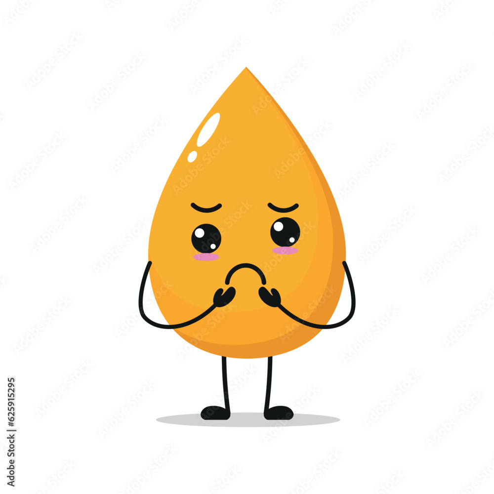 Fototapeta premium Cute gloomy gold drop character. Funny sad urine cartoon emoticon in flat style. urine emoji vector illustration