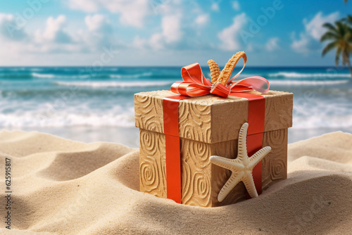 Beautiful Beach Gift Box with Starfish, Perfect for Generative AI