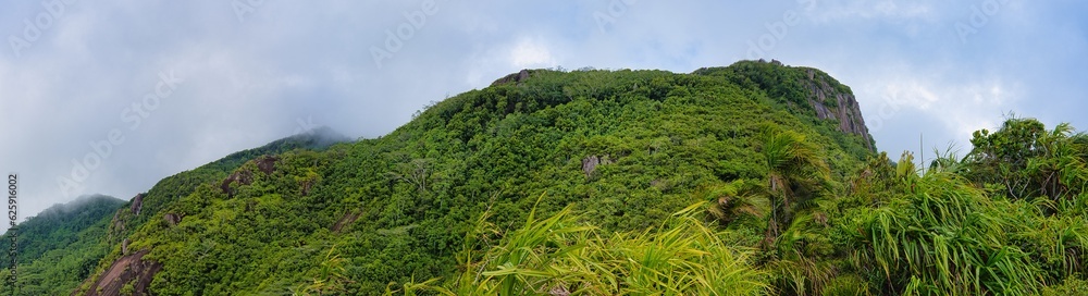 Large Panoramic view of troise frere mountain, Mahe Seychelles   