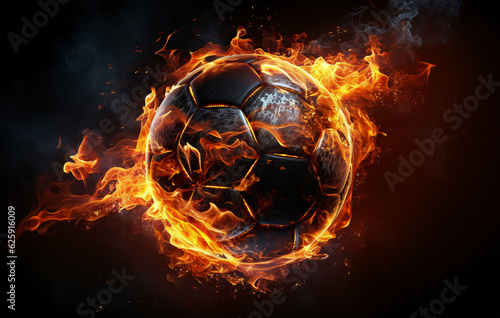 Fiery Soccer Ball Close-Up with Smoke, Captured by Generative AI
