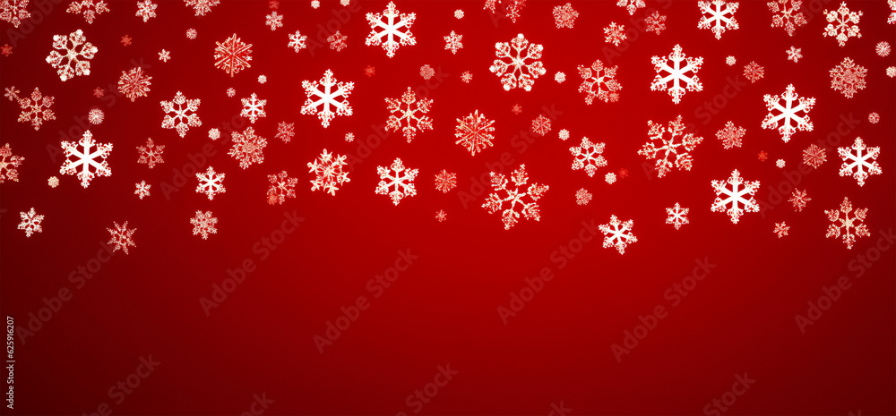 Mesmerizing Winter Wonderland: Close-Up of Red Background with Falling Snowflakes, Generative AI