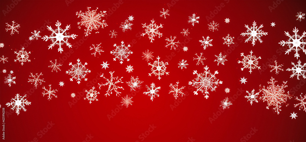 Vibrant Red Winter Wonderland with Falling Snowflakes, Generative AI