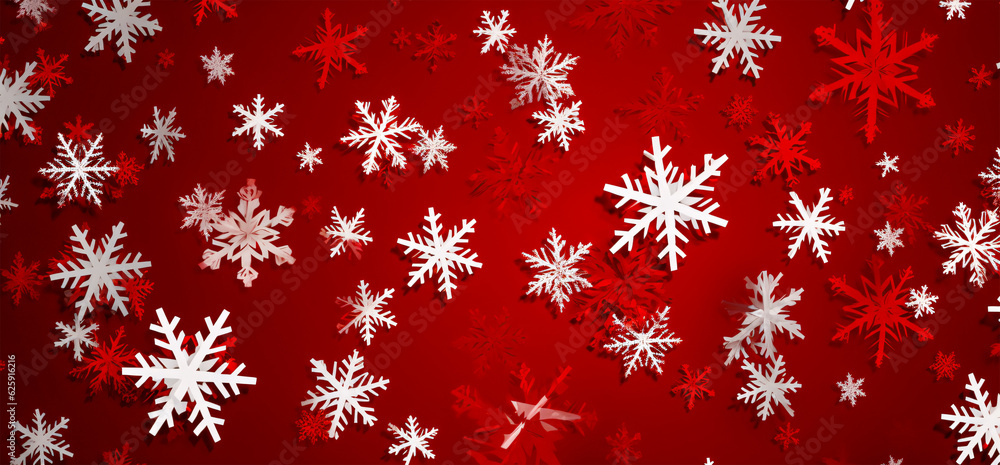 Vibrant Red Background with Delicate Snowflakes, Generative AI Vibrant Red Background with Delicate Snowflakes, Generative AI