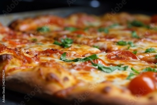 Pizza with margharita cheese and tomato sauce on wooden table