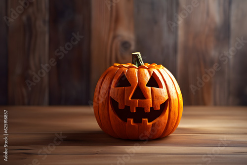 Halloween Pumpkin Wood Background - AI-Generated