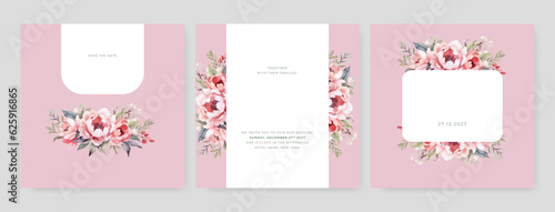 Modern romantic watercolor wedding invitation and menu template