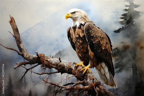 Majestic Eagle Perched on a Branch. Generative AI