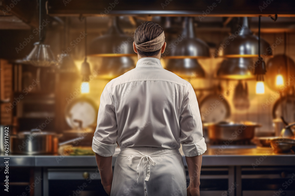 Man Cooking in a Kitchen with an Array of Pots, Generative AI Man Cooking in a Kitchen with an Array of Pots, Generative AI