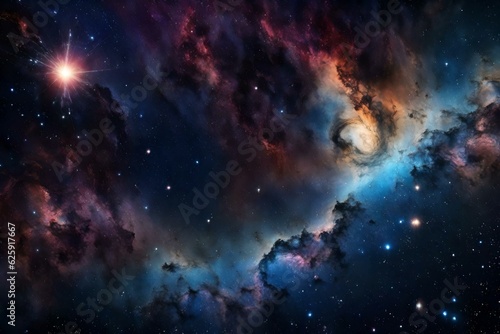 Starry Night Cosmos: Infinite Space with Stars, Galaxies, Nebulae Colorful Space Galaxy Clouds. Supernova Background Wallpaper, Generative AI Art