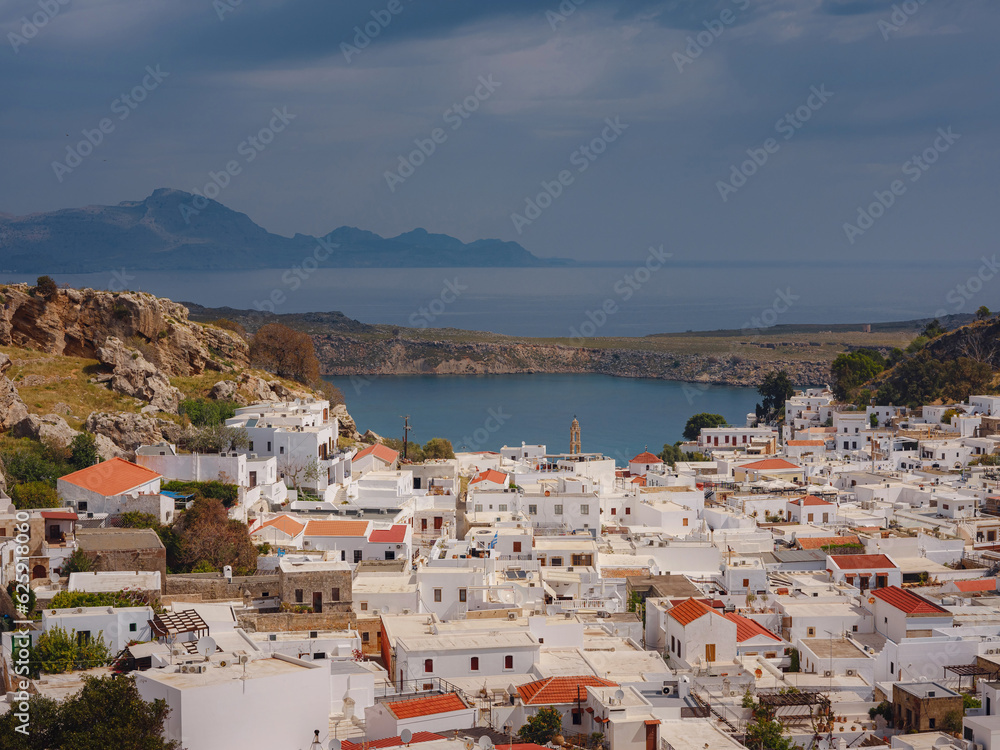 travel to city of Lindos on island of Rhodes, Greece