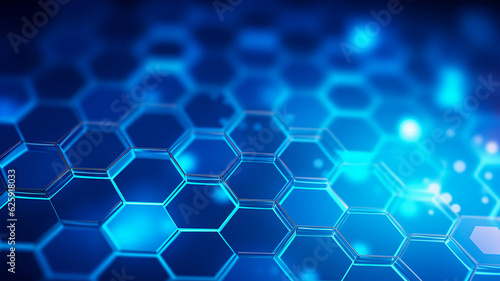Vibrant Blue Hexagonal Background with Illuminating Light  Generative AI