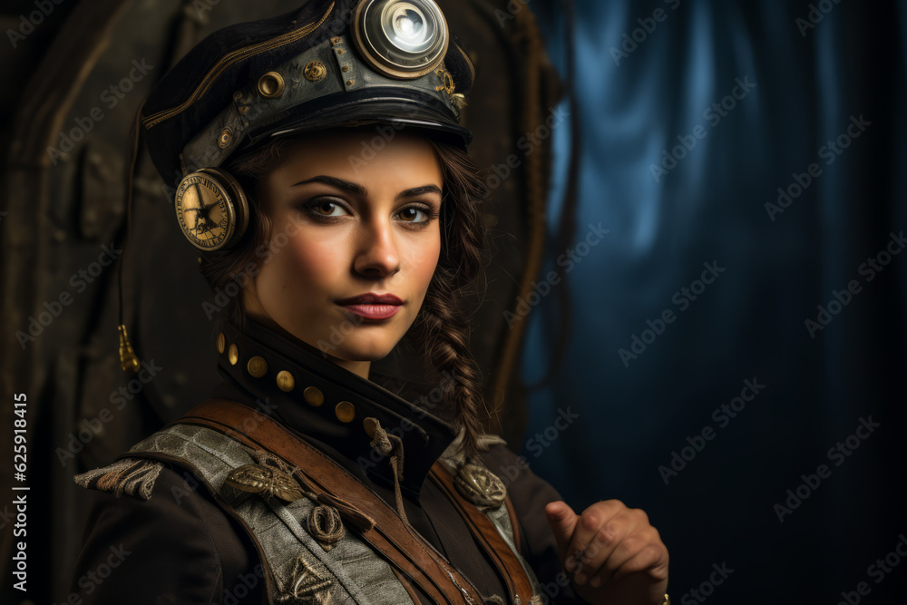 Portrait of a woman wearing dieselpunk costume