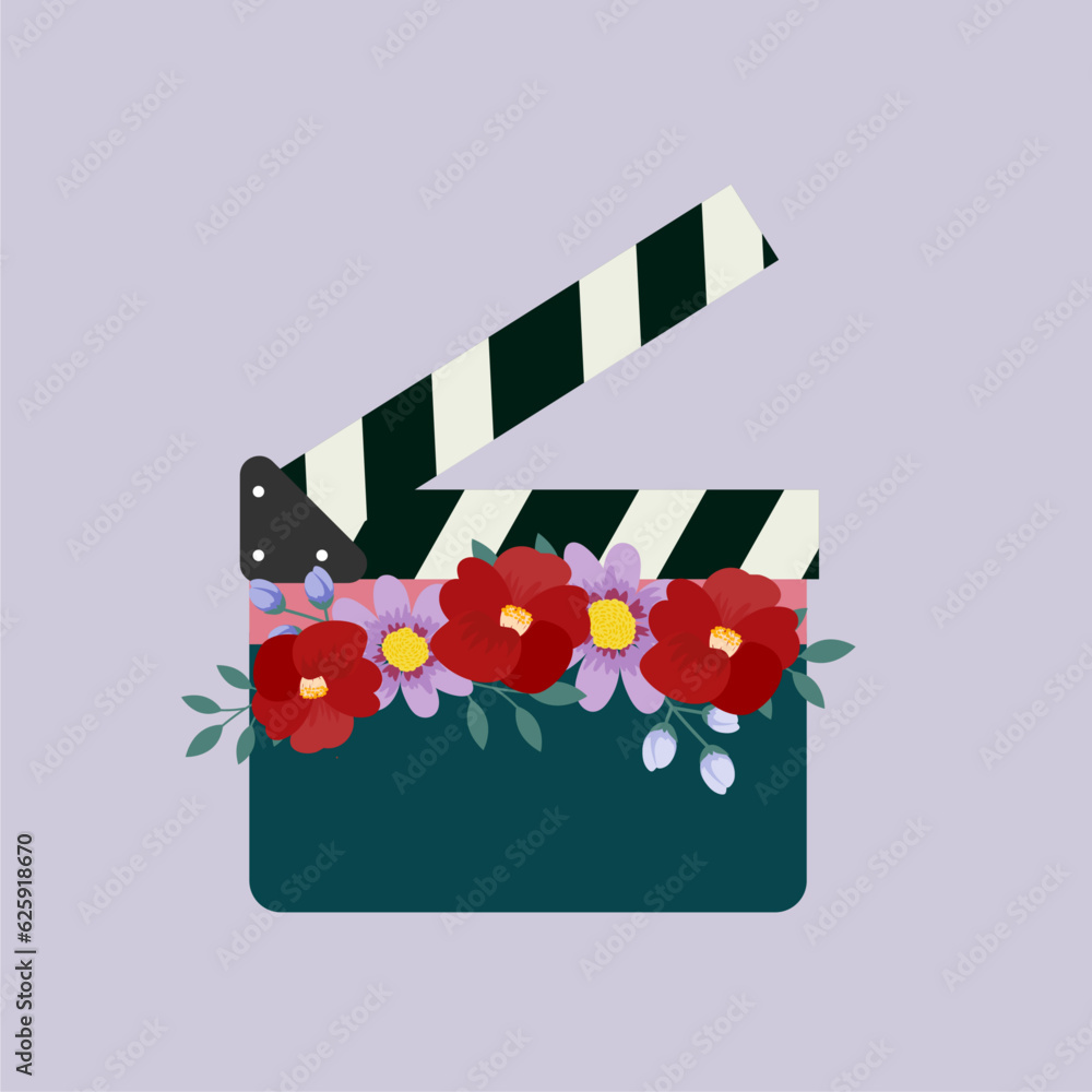 Fototapeta premium Movie clapper board and Flowers 