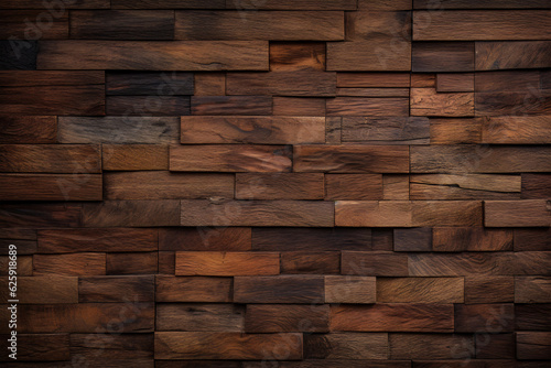 Close-up of Intricate Wooden Wall with Abundant Wood Blocks, Generative AI