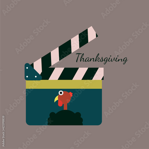 Movie clapper board with Turkey and Text Thanksgiving
