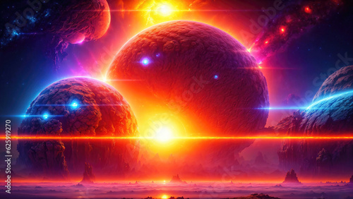 Alien planet landscape with...