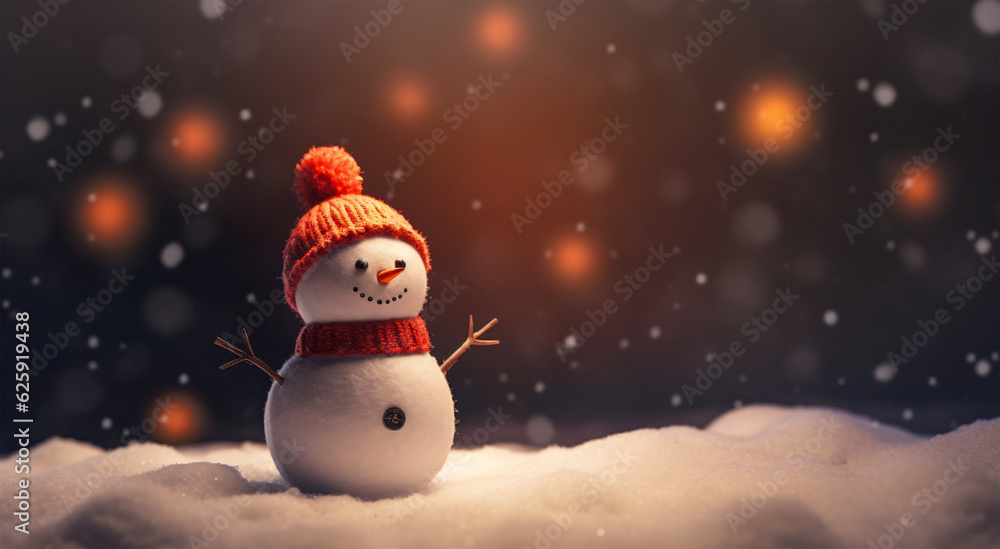 Charming Snowman Standing Proudly in a Winter Wonderland, Generative AI