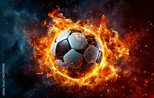 Arafed Soccer Ball Engulfed in Fiery Smoke and Flames  Generative AI
