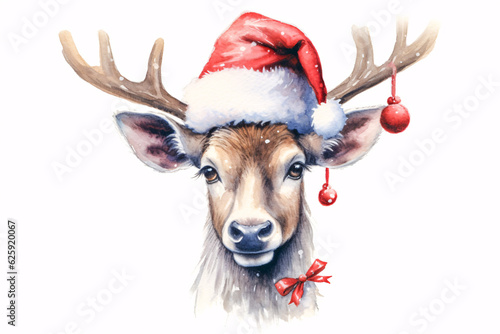 Adorable Deer Wearing Santa Hat, Perfect for Christmas Cards generative AI