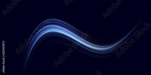 Blue, purple, neon multicolored glowing swirl. The effect of moving at the speed of light. Easy trail. Shiny wavy path. Vector. 