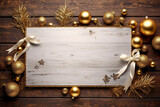 Cozy Christmas Vibes: Festive Decorations on Rustic Wooden Background, Generative AI