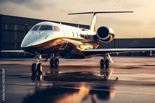 Luxurious Private Jet Parked on the Ground. Generative AI