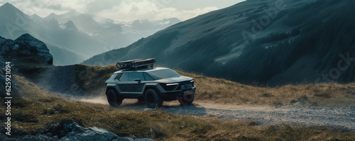 SUV Adventuring through Scenic Mountainous Terrain, Generative AI