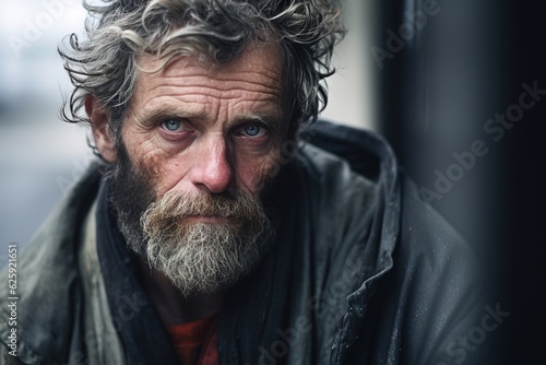 portrait of homeless man on street