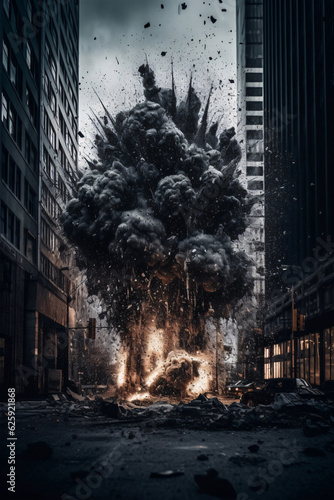 Devastating Arafed Explosion in City Street with Majestic Tree  Generative AI
