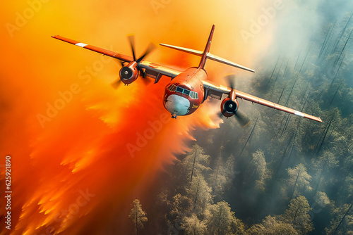 Stunning Aerial View of Plane Soaring Amidst Fiery Skies, Generative AI