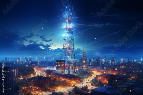 Cellular Telecommunication Tower Network. Generative AI © Haider
