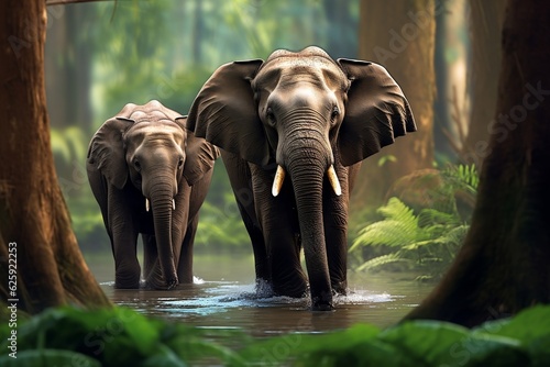 Elephants Roaming the Jungle. Generative AI