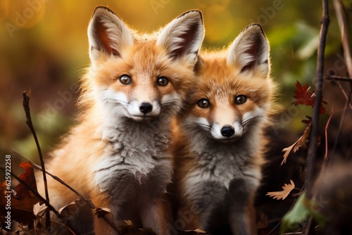 Wild Red Foxes Untamed Creatures. Generative AI © Haider
