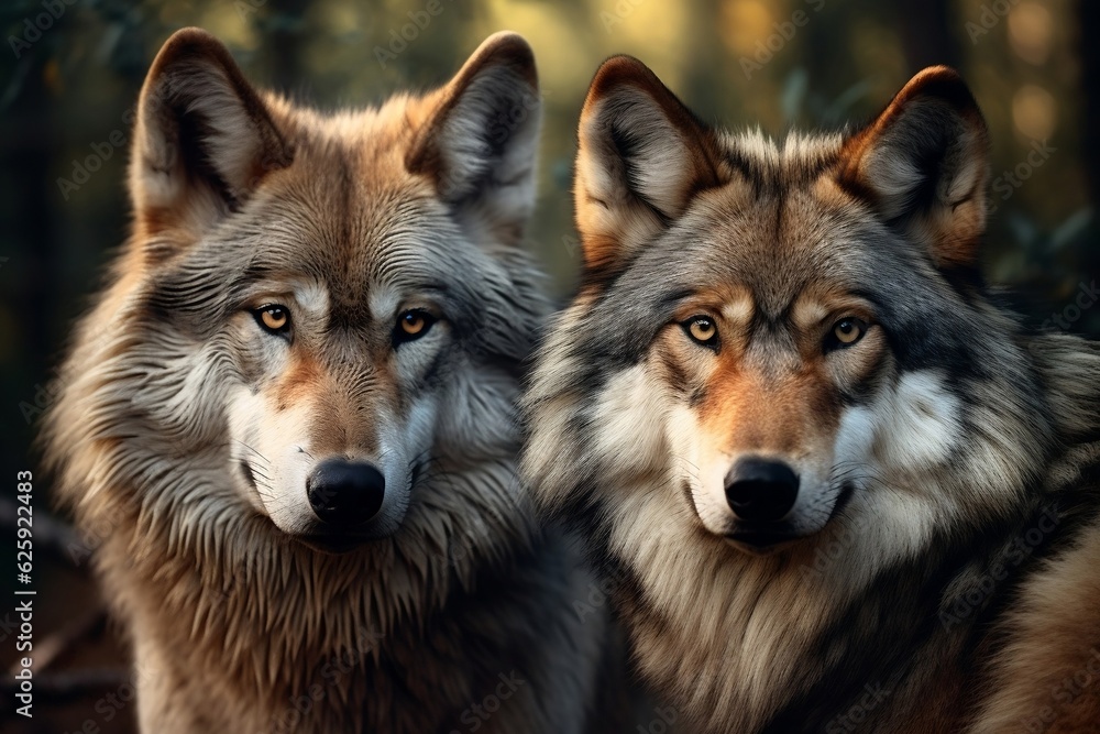Two Wolves in the Forest. Generative AI