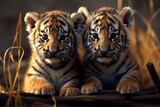 Two Small Tiger Cubs. Generative AI