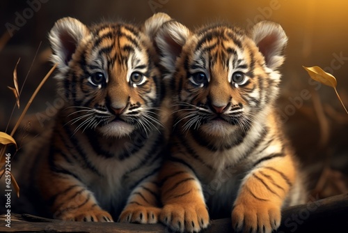 Two Small Tiger Cubs. Generative AI
