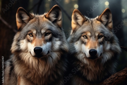 Two Wolves in the Forest. Generative AI