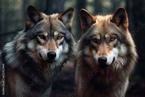 Two Wolves in the Forest. Generative AI