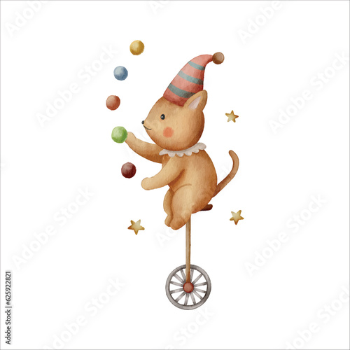 cute animal circus watercolor illustration clipart